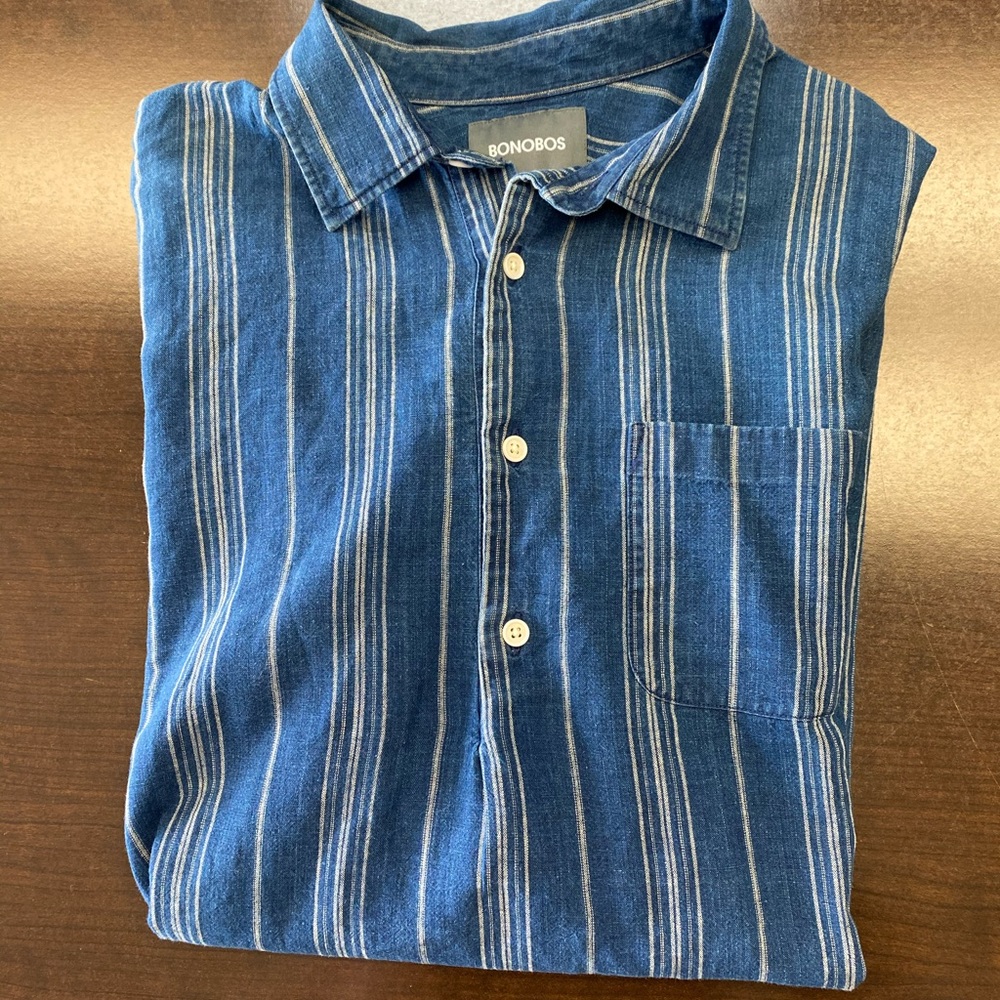 Bonobos Blue and White Striped Casual Button Down Shirt